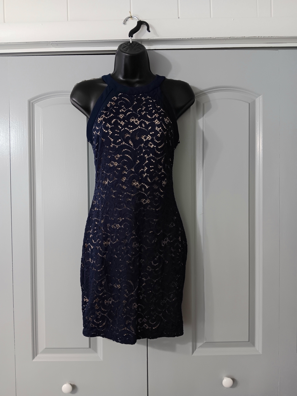 B Darlin Navy Lace Halter Mini Dress